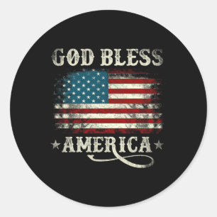 Gud välsigne Amerika Usa Flagga 4:e Juli Patriotis Runt Klistermärke