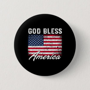 Gud välsigne Amerika USA-flagga 4 juli Patriotisk Knapp