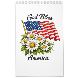 Gud välsigne Amerika USA Flagga och Prästkragar Bl Kalender