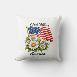 Gud välsigne Amerika USA Flagga och Prästkragar Bl Kudde