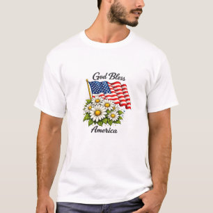 Gud välsigne Amerika USA Flagga och Prästkragar Bl T Shirt