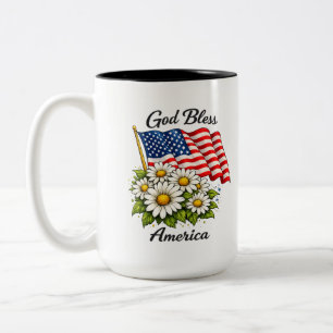 Gud välsigne Amerika USA Flagga och Prästkragar Bl Två-Tonad Mugg