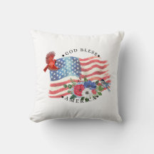 Gud välsigne Amerika Vattenfärg Flagga/Blommor/Fåg