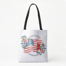 Gud välsigne Amerika Vattenfärg Flagga/Blommor/Fåg
