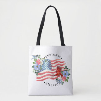 Gud välsigne Amerika Vattenfärg Flagga/Blommor/Fåg Tygkasse