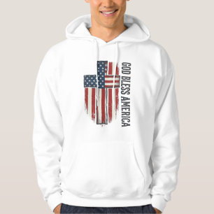 Gud välsigne Amerika Vintage patriotisk korsdesign Hoodie