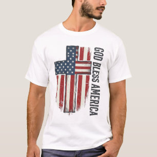 Gud välsigne Amerika Vintage patriotisk korsdesign T Shirt
