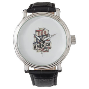 Gud välsigne Amerika Vintage Patriotisk Vektor Des Armbandsur