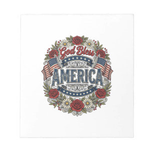 Gud välsigne Amerika Vintage Patriotiska Blommor Anteckningsblock