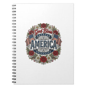 Gud välsigne Amerika Vintage Patriotiska Blommor Anteckningsbok