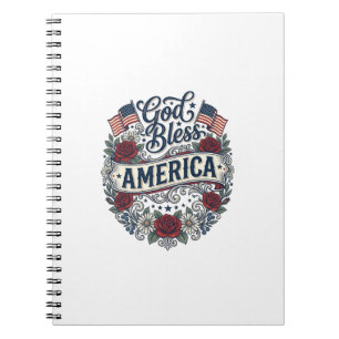 Gud välsigne Amerika Vintage Patriotiska Blommor Anteckningsbok