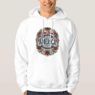 Gud välsigne Amerika Vintage Patriotiska Blommor Hoodie