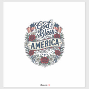 Gud välsigne Amerika Vintage Patriotiska Blommor Klistermärken