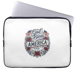 Gud välsigne Amerika Vintage Patriotiska Blommor Laptop Fodral