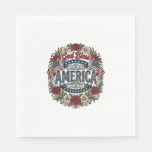 Gud välsigne Amerika Vintage Patriotiska Blommor Pappersservett