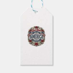 Gud välsigne Amerika Vintage Patriotiska Blommor Presentetikett