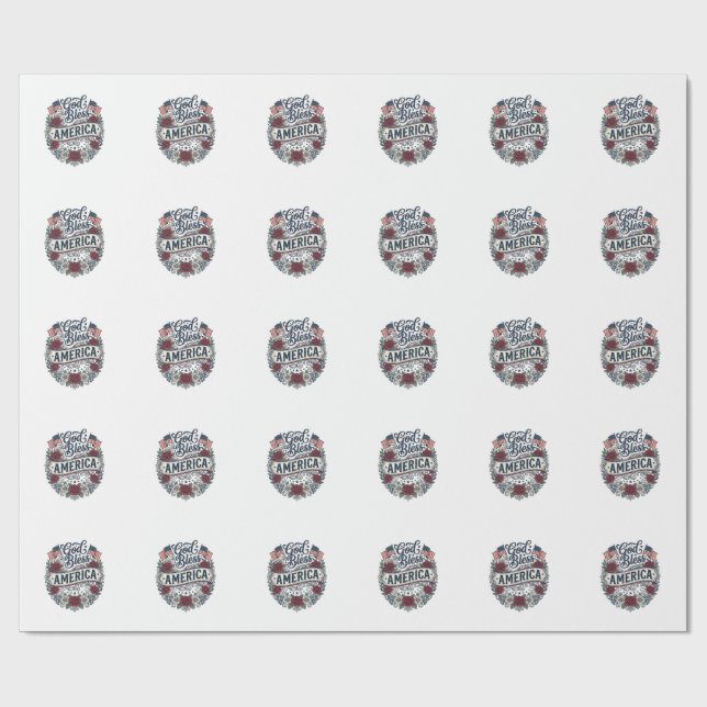 Gud välsigne Amerika Vintage Patriotiska Blommor Presentpapper (Platt)