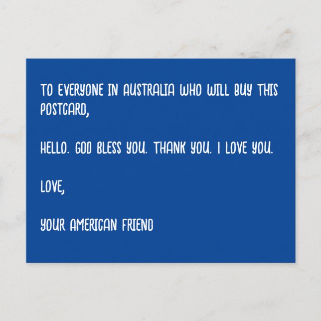 GUD välsigne Australien. Kärlek, Din amerikanska v Vykort (Framsida)