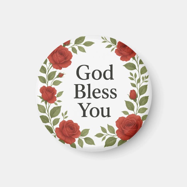 Gud Välsigne Dig Religiös Ros Blommig Magnet (Framsidan)