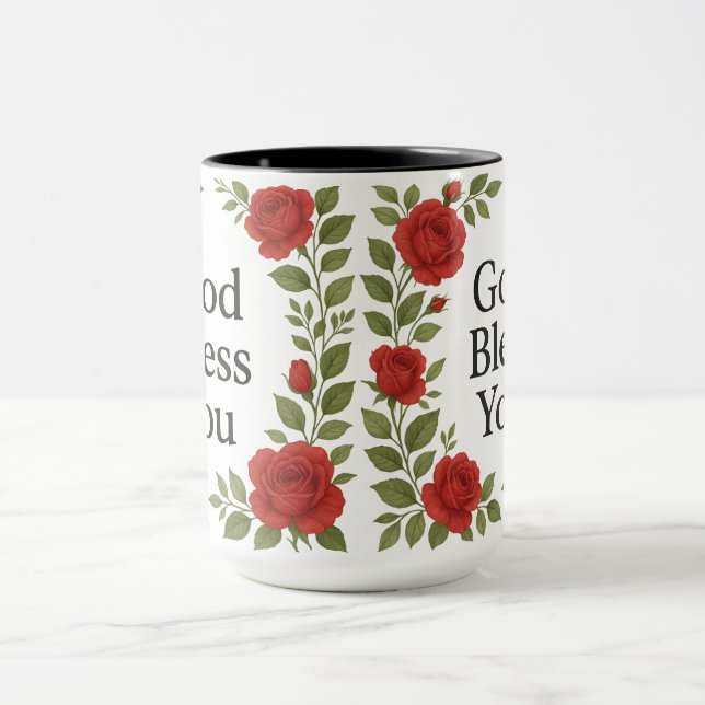 Gud Välsigne Dig Religiös Ros Blommig Mugg (Center)