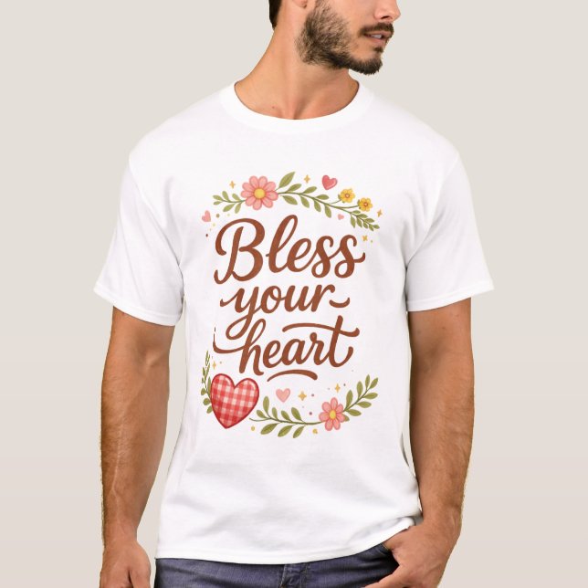 Gud Välsigne Ditt Hjärta – Mysigt Blommigt Citat G T Shirt (Framsida)