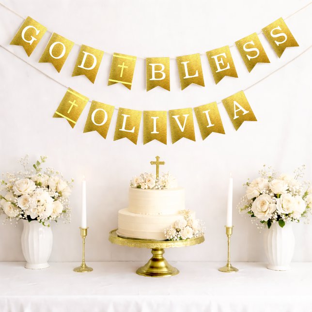 Gud välsigne guld 6 bokstäver namn Dop Nattvard Vimplar (Skapare uppladdad)