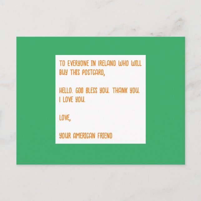 GUD välsigne Irland. Kärlek, Din amerikanska vän. Vykort (Framsida)