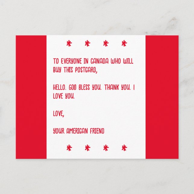 GUD välsigne Kanada. Kärlek, Din amerikanska vän. Vykort (Framsida)