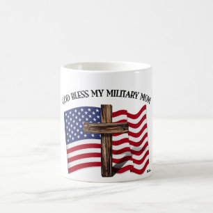 GUD VÄLSIGNE MIN MILITÄRA MAMMA robust kors & USA- Kaffemugg