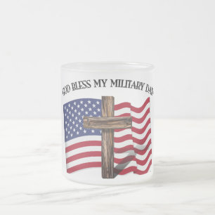GUD VÄLSIGNE MIN MILITÄRA PAPPA, robust kors & USA Frostad Glasmugg