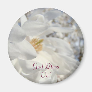 Gud välsigne oss! magnet Vit Magnolia Blommor