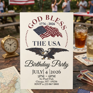 Gud välsigne USA – 1776–2026 Patriotisk örn Inbjudningar