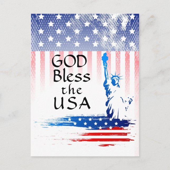 Gud välsigne USA Frihetsgudinnan, amerikanska flag Vykort (Framsida)