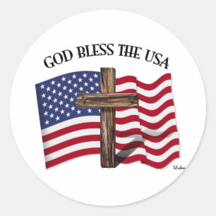 GUD VÄLSIGNE USA med robust kors & USA-flagga Runt Klistermärke