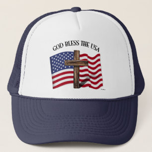 GUD VÄLSIGNE USA med robust kors & USA-flagga Truckerkeps