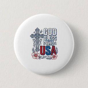 Gud välsigne USA Vintage-kors Patriotisk skjorta ( Knapp