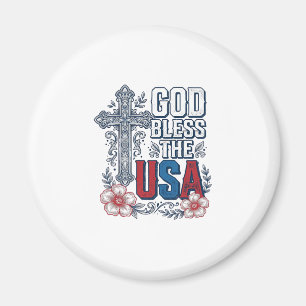 Gud välsigne USA Vintage-kors Patriotisk skjorta ( Magnet