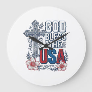 Gud välsigne USA Vintage-kors Patriotisk skjorta ( Stor Klocka