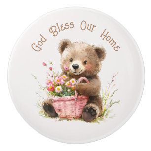 Gud välsigne vår hem söta teddybjörn knopp