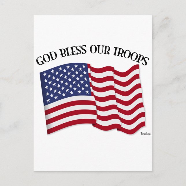 Gud välsigne våra trupper med USA-flagga Vykort (Framsida)