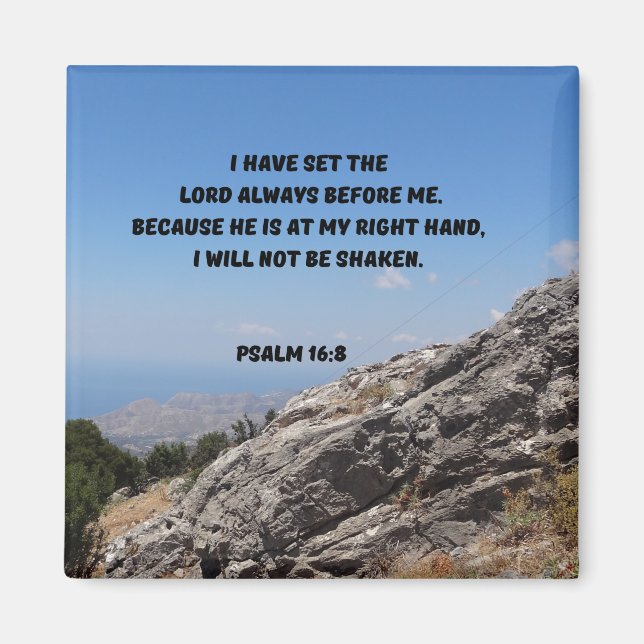 Gud vid min Höger hand Psalm 16:8 Bible Verse Magnet (Framsidan)