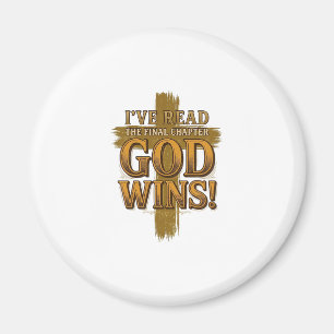 Gud Vinner Kristet Vintage Kors Typografi T-Shirt_ Magnet