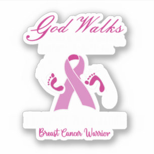 Gud Walks Beside Me Breast Cancer Awareness Klistermärken