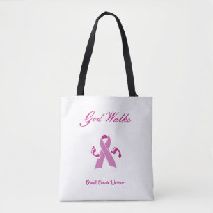 Gud Walks Beside Me Breast Cancer Awareness Tygkasse