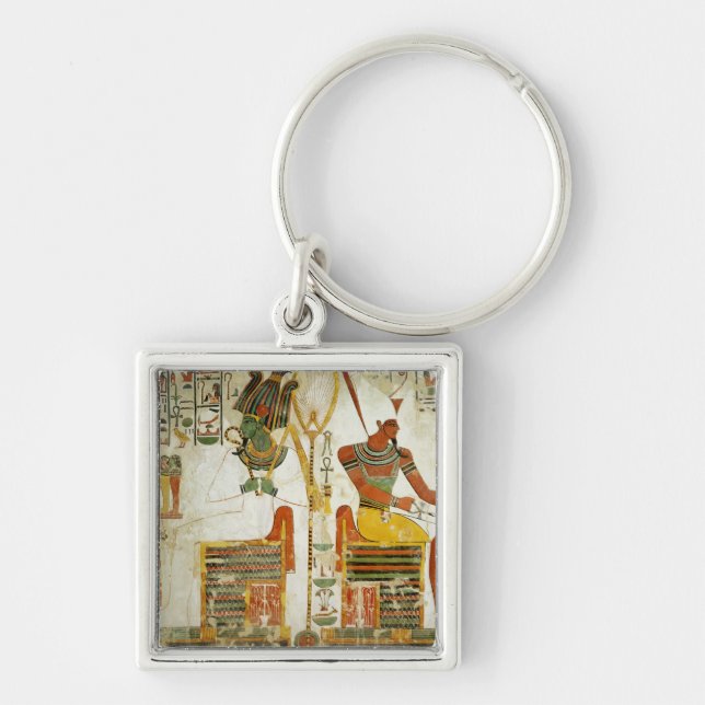 Gudarna Osiris och Atum, från graven av Fyrkantig Silverfärgad Nyckelring (Framsidan)
