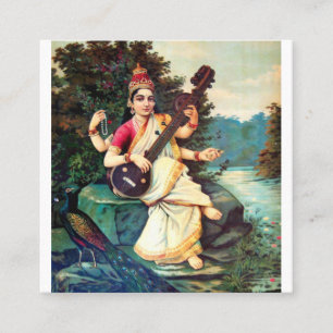 Gudarna Saraswati av Raja Ravi Varma Fyrkantigt Visitkort