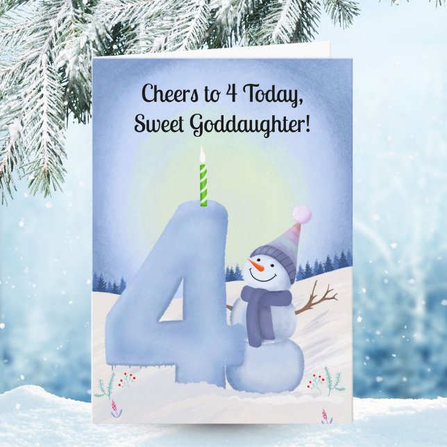 Guddotter 4-års födelsedag Snorman med snöig fyra Kort (Skapare uppladdad)