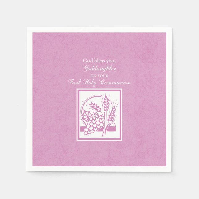 Guddotter första kommunion, rosa pappersservett (Framsidan)