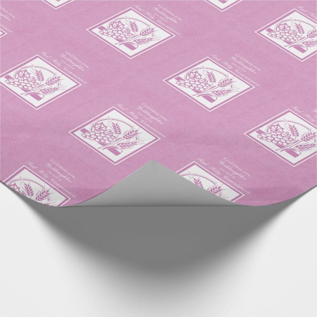 Guddotter första kommunion, rosa presentpapper (Hörn)
