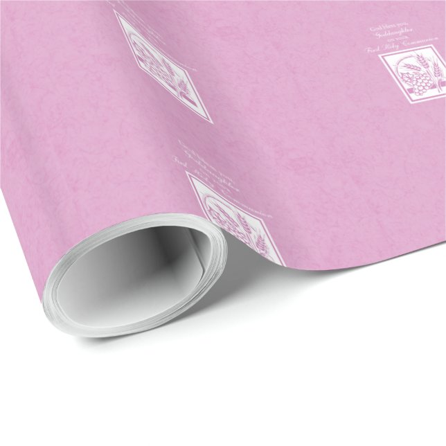 Guddotter första kommunion, rosa presentpapper (Rullad Hörn)